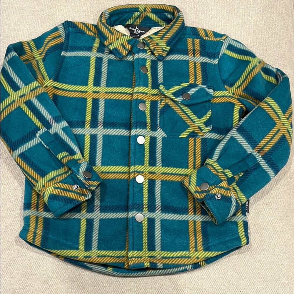 Plaid Kids Shirt in Teal and Yellow